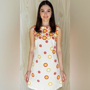 Trina Turk soft cotton dress with embroidered sunbursts.
